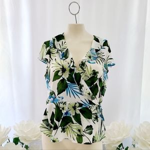 Banana Republic Tropical Print Ruffle Wrap Top NWT